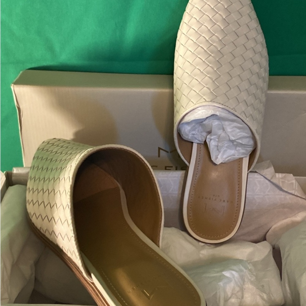 Marc Fisher Ivory Woven Mules